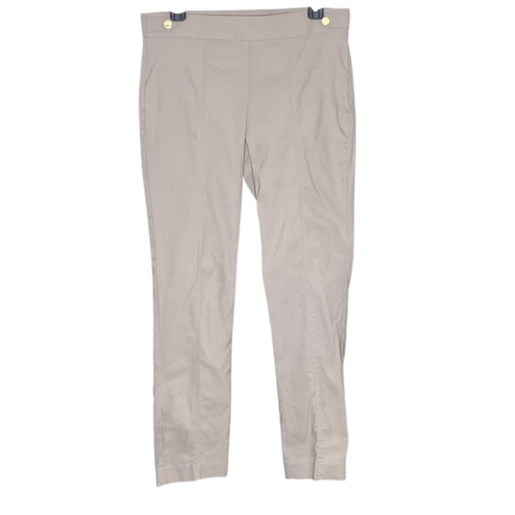 Anne Klein 8 Beige Front Seamed Gold Button Waist Detail Pull-On Khaki Pants - Picture 1 of 5
